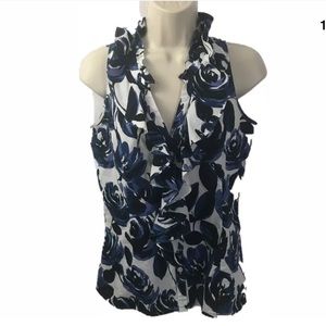 Ann Taylor size 4 Ruffles Blue top blouse cotton